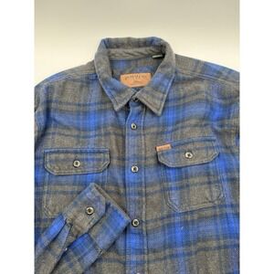 Orvis Shirt Mens XL Blue Gray Plaid Flannel Heavyweight Double Brushed Pockets